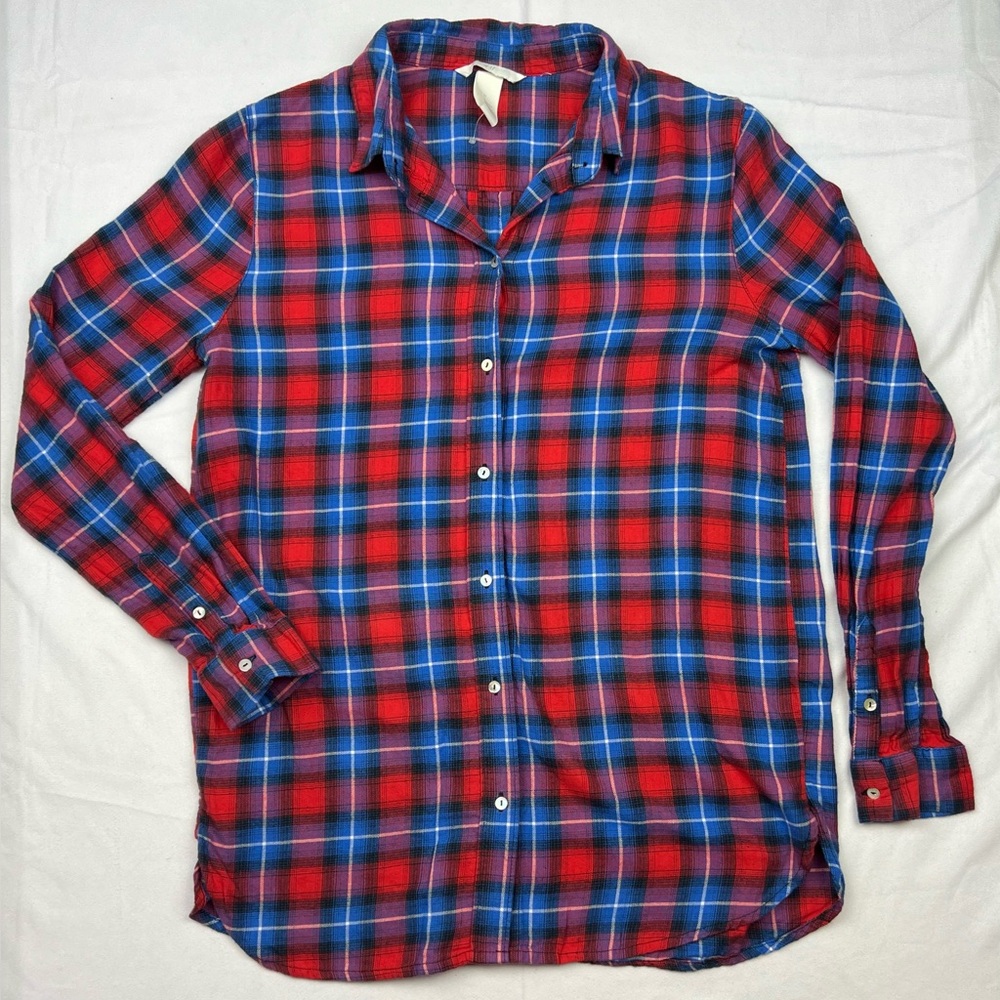 H&M Women’s Plaid Red & Blue Lightweight Button up Shirt - 4